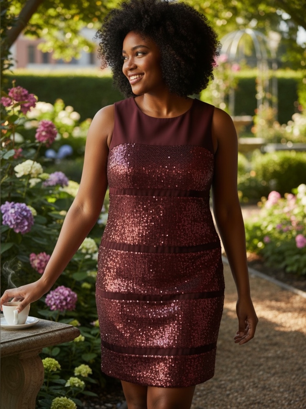 Ivy & Blu Maggy Boutique Burgundy Sequined Dress